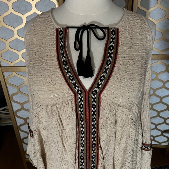 Free People Size S Beige For The Love of Flowers Boho Cold Shoulder Tunic Top - Picture 4 of 16